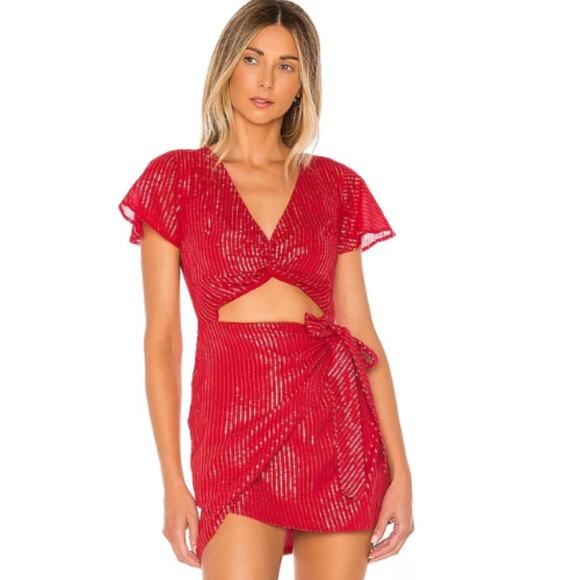 MAJORELLE Evelyn Mini Dress in Red Silver NWT Size Small
